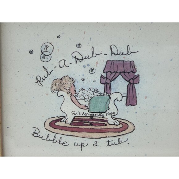 Miniature VTG Bathroom Vanity Art Framed Clawfoot Tub Bubbles 6 1/4" x 5 1/4" - Picture 2 of 11